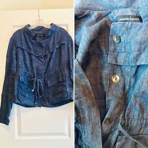 100% Linen Nanette Lepore “FauxDenim” Blue Jacket